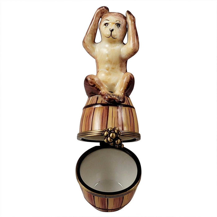 Monkey on Barrel limoges box Porcelain Limoges wild animals French Trinket Box