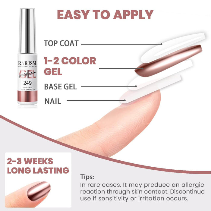 Rose Gold Mirror Chrome Metallic Nail Art Gel Liner 8ml #249
