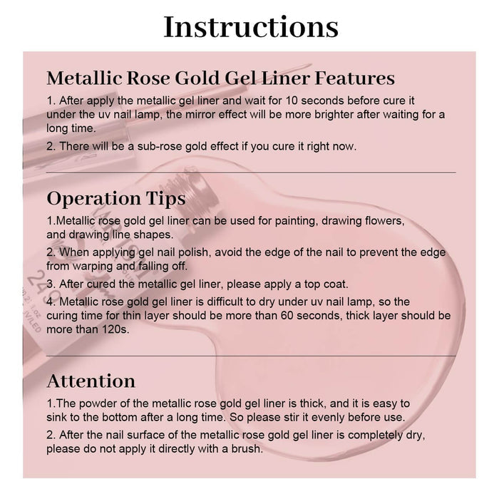 Rose Gold Mirror Chrome Metallic Nail Art Gel Liner 8ml #249