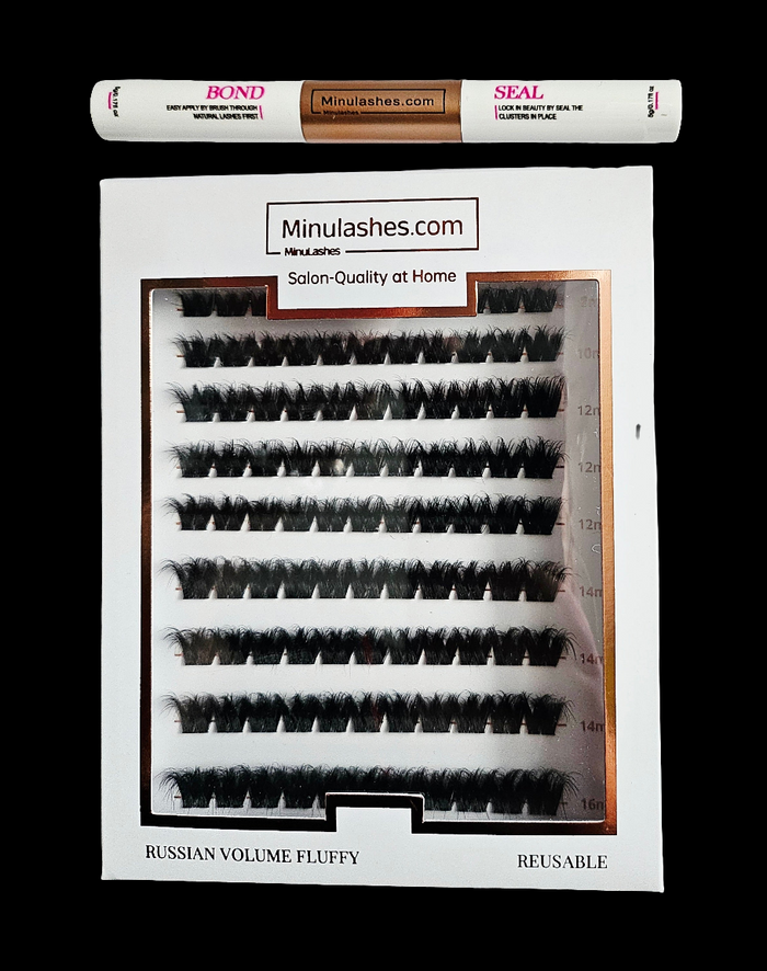 Russian Volume 3D Lash Clusters – Fluffy DIY Extensions + Invisible Bond & Sealer (7–10 Days Wear)