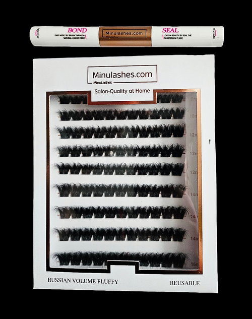Russian Volume 3D Lash Clusters – Fluffy DIY Extensions + Invisible Bond & Sealer (7–10 Days Wear)