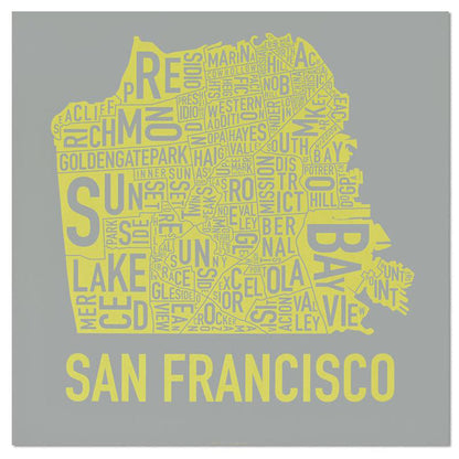 San Francisco Typographic Neighborhood Map Poster