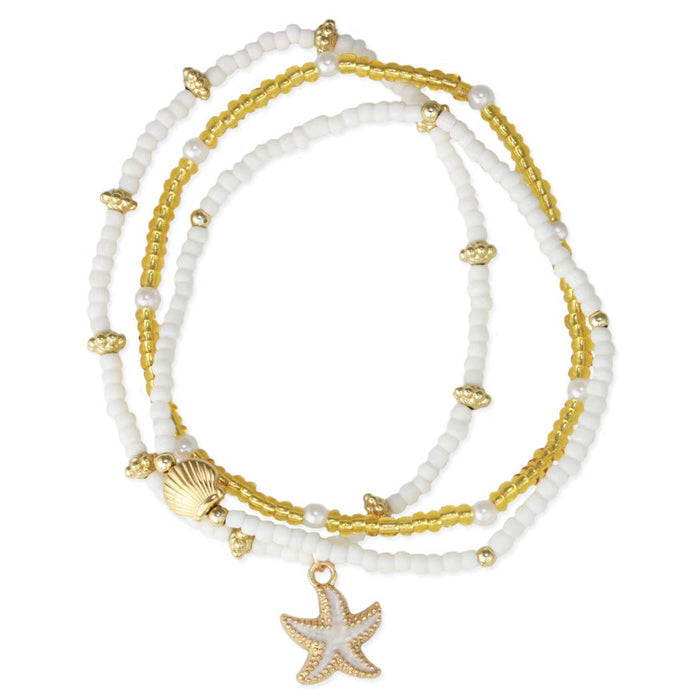Sandy Beach Starfish Charm Bead Anklet Set