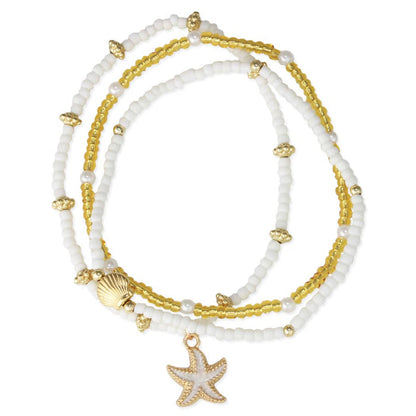 Sandy Beach Starfish Charm Bead Anklet Set