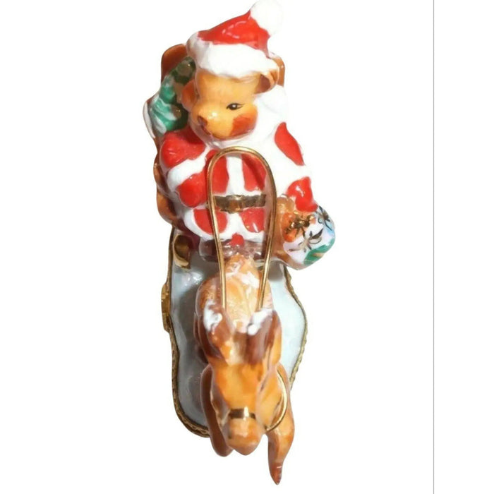 Santa Bear Sleigh Adventure Porcelain Limoges xmas theme teddy French Trinket Box