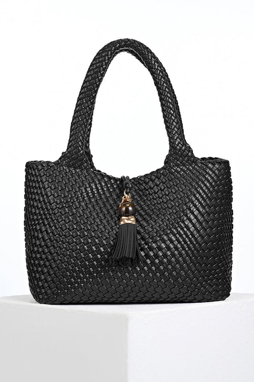 Saskia Black Large Woven Tote