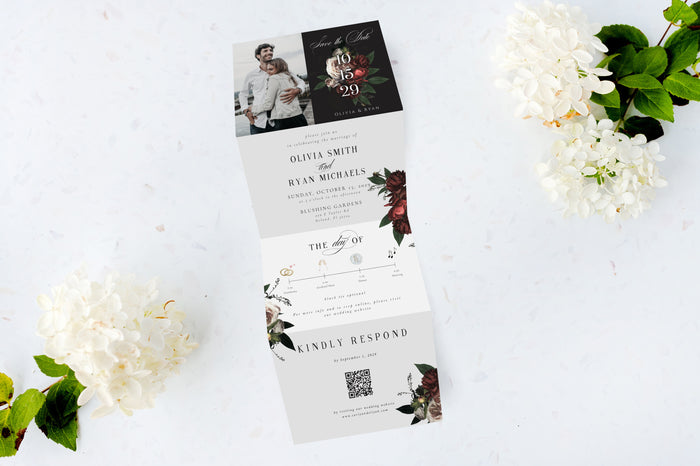 Save the Date | Real Florals | Tri Fold Invitation