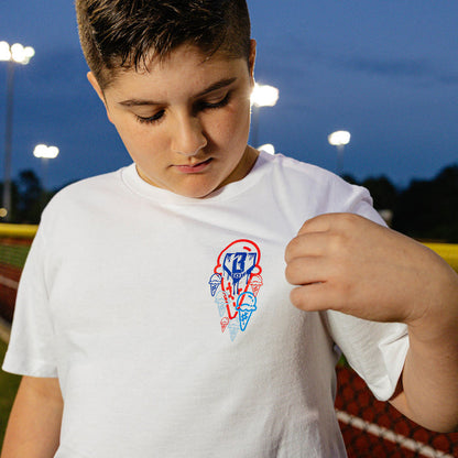 4th of July white baseball tee with red and blue ice cream graphic