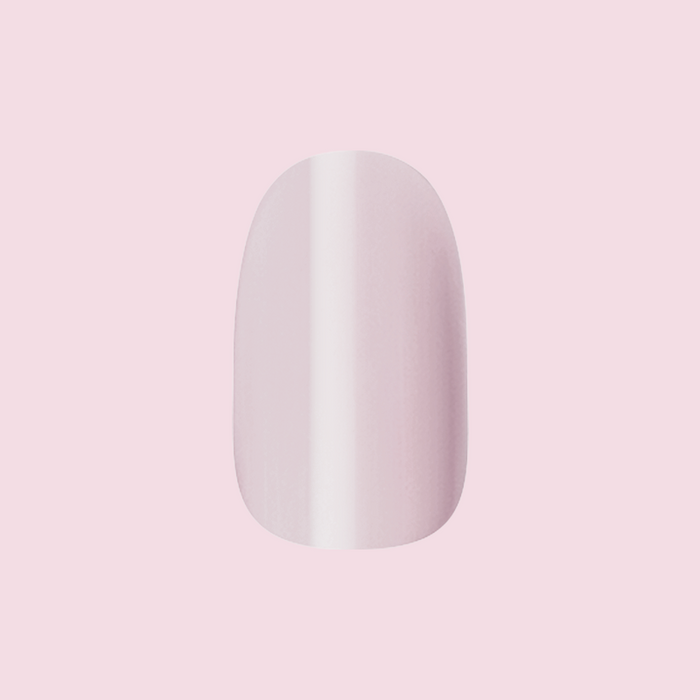 Single press-on nail in cool lavender grey shade from Sculpture Wing | Short | Round - Tab Press-On set on pink background