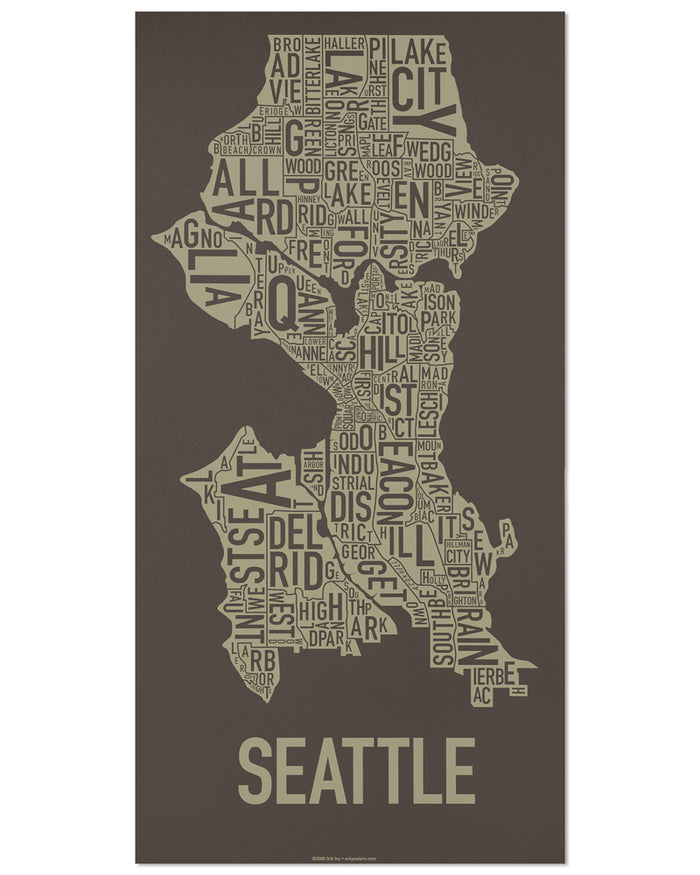 Seattle Typographic Neighborhood Map Poster