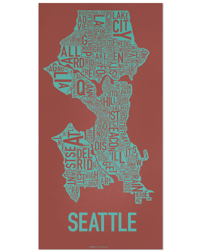 Seattle Typographic Neighborhood Map Poster