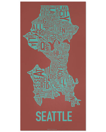 Seattle Typographic Neighborhood Map Poster