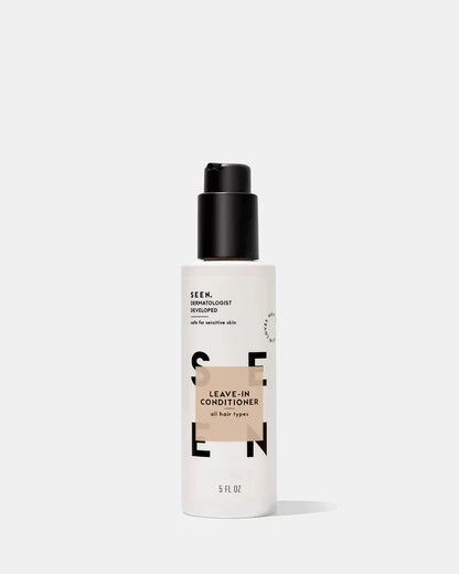 SEEN Leave-In Conditioner in 5oz bottle, scented beauty hair treatment with creamy texture and sleek packaging.