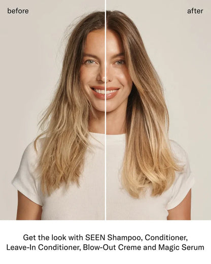 SEEN Leave-In Conditioner in 5oz bottle, creamy formula for nourishing and detangling hair, shown in a beauty product image