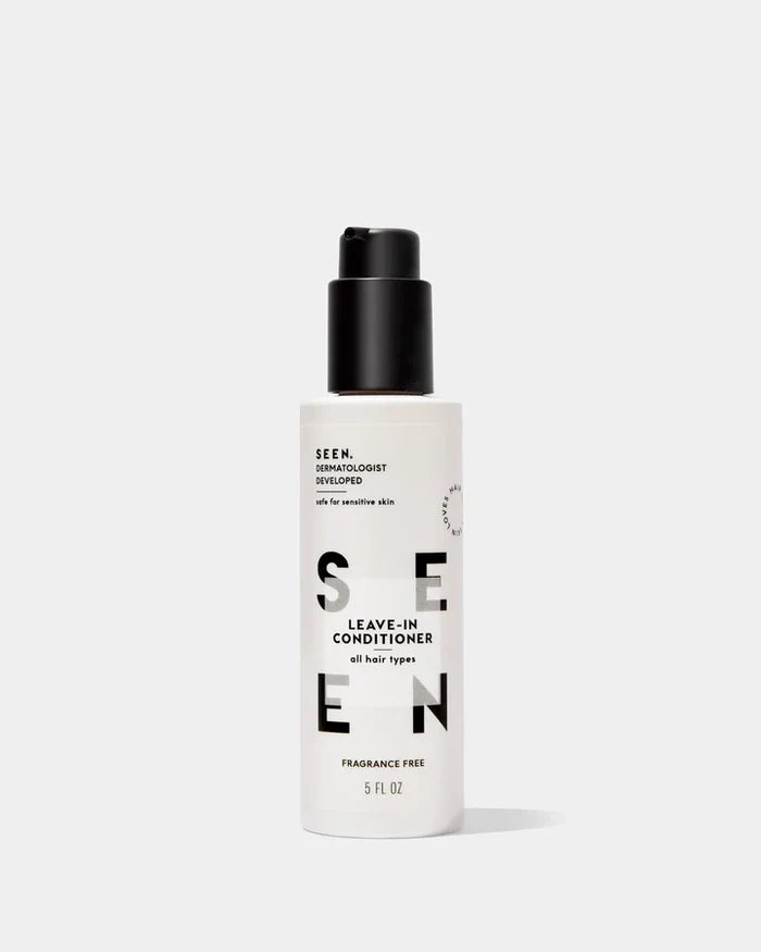 SEEN fragrance-free leave-in conditioner in a 5oz bottle, designed for hair nourishment and easy application.