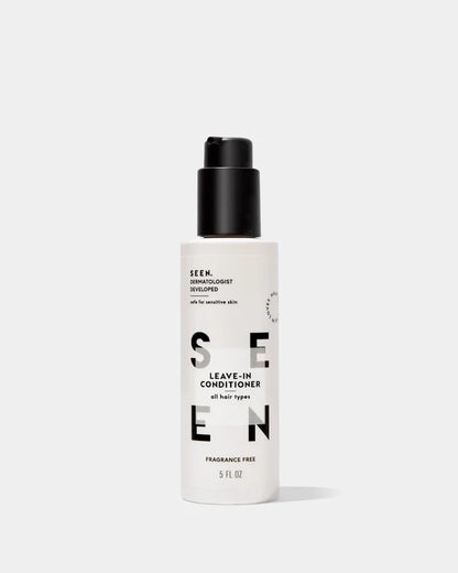 SEEN fragrance-free leave-in conditioner in a 5oz bottle, designed for hair nourishment and easy application.