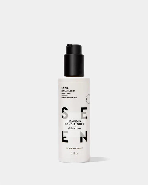 SEEN fragrance-free leave-in conditioner in a 5oz bottle, designed for hair nourishment and easy application.