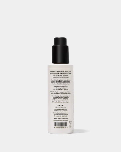 SEEN Leave-In Conditioner fragrance-free 5oz bottle, showing the back label with product details and branding.