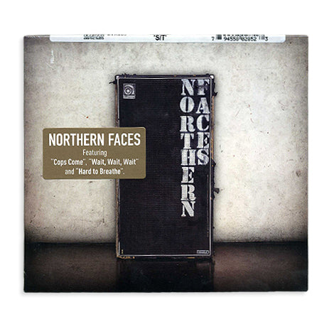 Northern Faces’ self-titled CD features a square album cover with a speaker cabinet against a wall. The band name appears vertically, plus a label listing tracks: Cops Come, Wait, Wait, Wait, and Hard to Breathe.