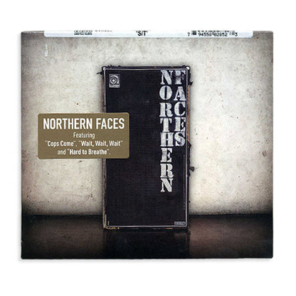 Northern Faces’ self-titled CD features a square album cover with a speaker cabinet against a wall. The band name appears vertically, plus a label listing tracks: Cops Come, Wait, Wait, Wait, and Hard to Breathe.