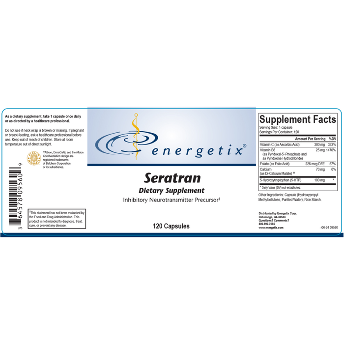 Seratran is a dietary supplement uniquely formulated with the neurotransmitter precursor 5-HTP and vitamin and mineral cofactors.