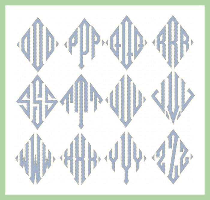 Sharp Diamond Monogram Font - Fill Stitch with red word outline stitch.