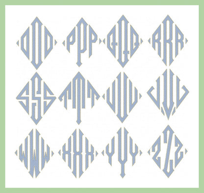 Sharp Diamond Monogram Font - Fill Stitch with red word outline stitch.