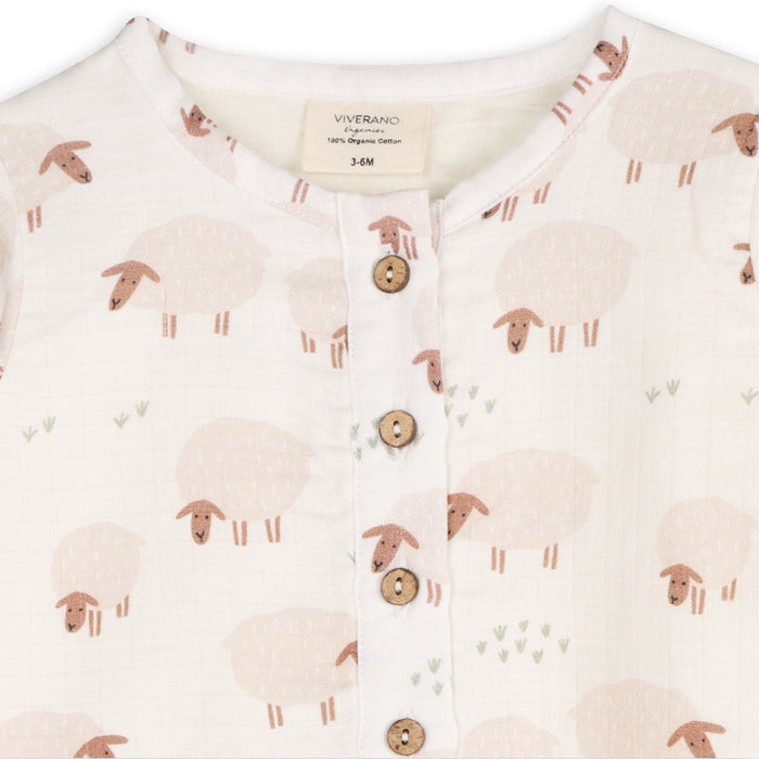 Sheep Long Sleeve Baby Button Jumpsuit (Organic Muslin)
