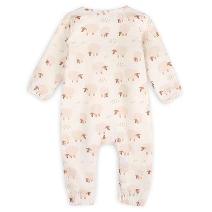 Sheep Long Sleeve Baby Button Jumpsuit (Organic Muslin)