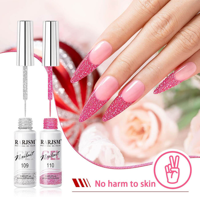 RARJSM ® Nail Art Gel Liner| Silver & Pink Reflective Glitter Painting Nail Gel Polish Set | 8ml 2pcs