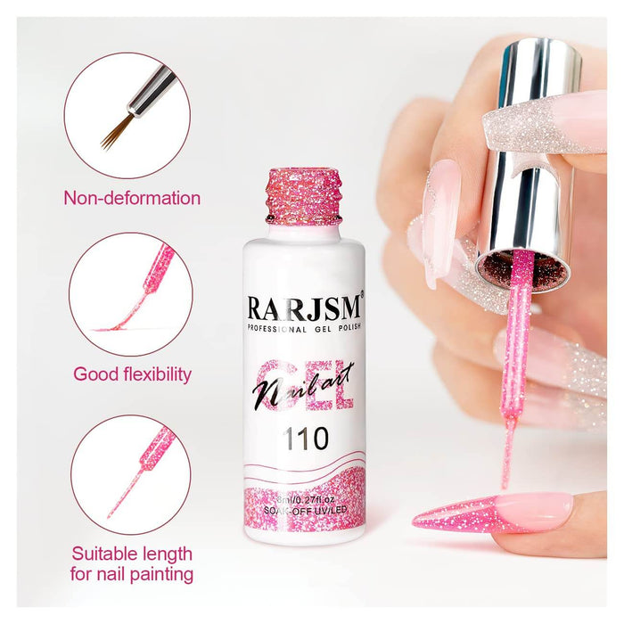 RARJSM ® Nail Art Gel Liner| Silver & Pink Reflective Glitter Painting Nail Gel Polish Set | 8ml 2pcs