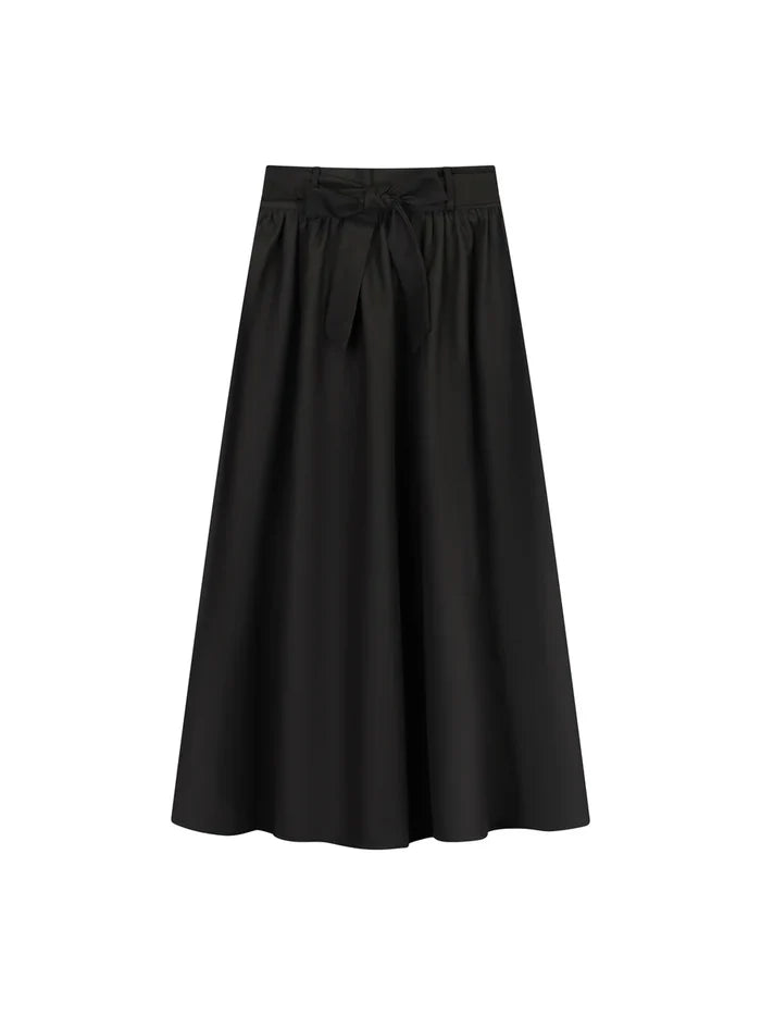 skirt basic cotton with waist tie - black