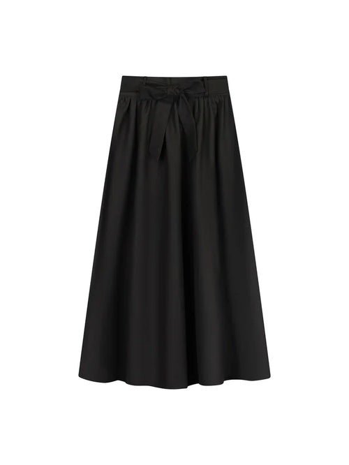 skirt basic cotton with waist tie - black