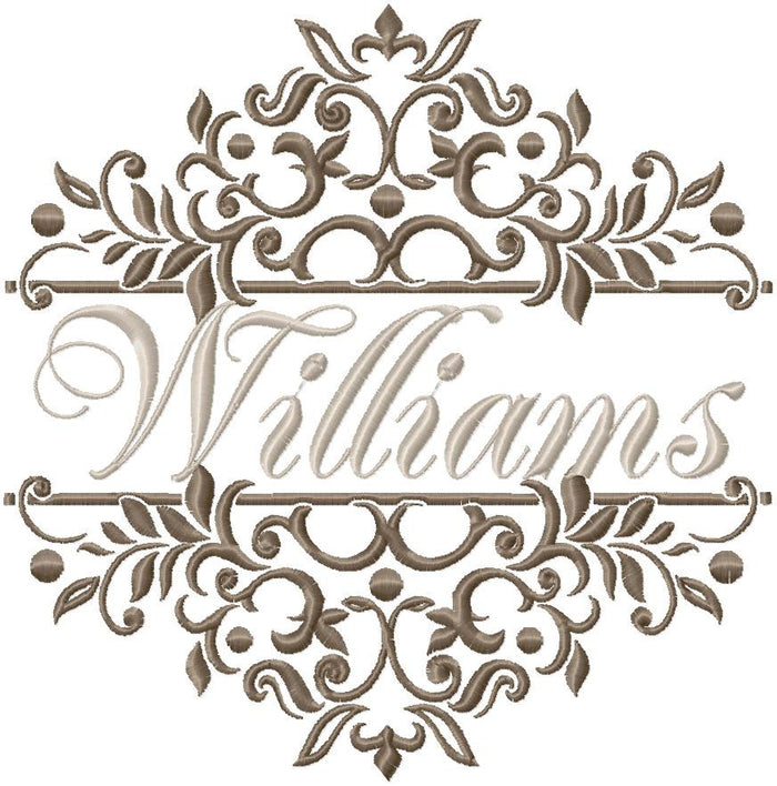 Split Flourish Floral Name Frame - machine Embroidery Design