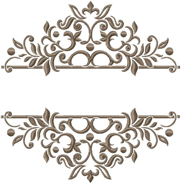 Split Flourish Floral Name Frame - machine Embroidery Design