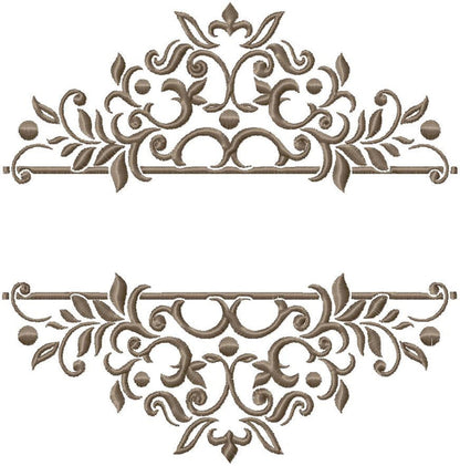 Split Flourish Floral Name Frame - machine Embroidery Design