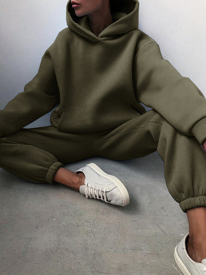 Spring Cross-border Women's Casual Hooded Sweater Two-piece Suit