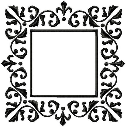 Square Damask Monogram Frame Machine Embroidery Design