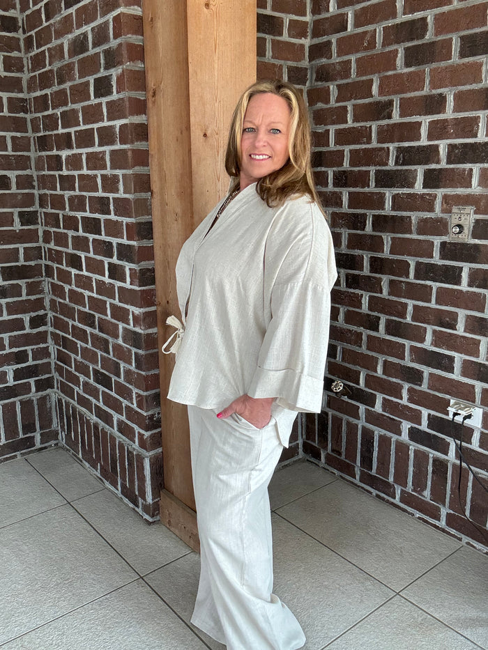 Stitch & Co Oatmeal Linen Wide Leg Pants