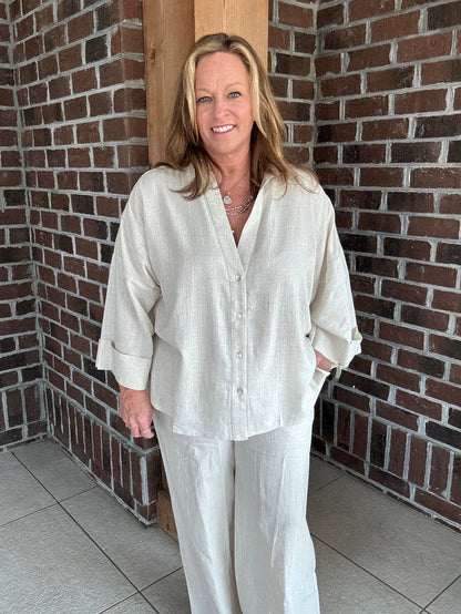 Stitch & Co Oatmeal Linen Wide Leg Pants