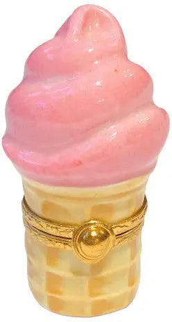 Ice Cream Cone: Strawberry Porcelain Limoges Dessert Carnival French Trinket Box