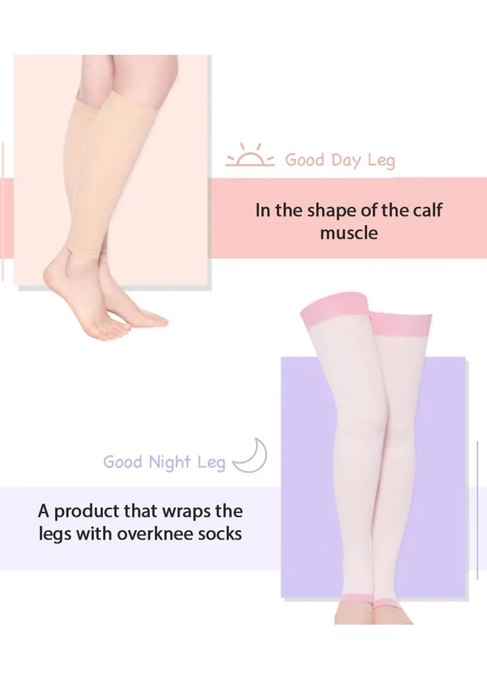 Overknee socks with text describing product features on a white background