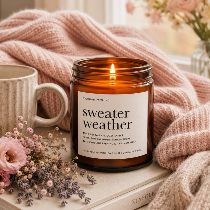 Sweater Weather Candle | Cozy Amber Cashmere Candle - Footnotes Paper