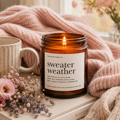 Sweater Weather Candle | Cozy Amber Cashmere Candle - Footnotes Paper