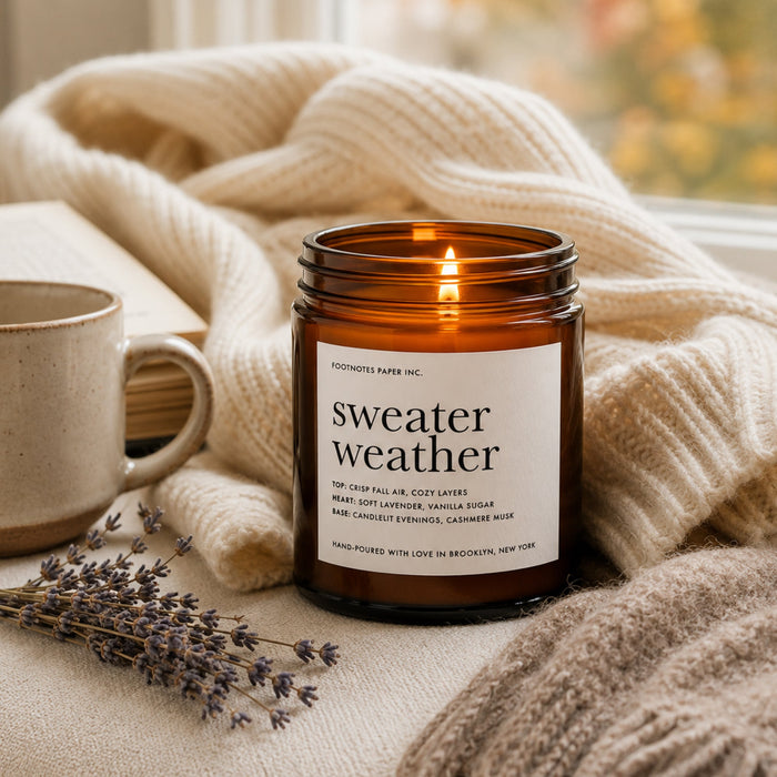 Sweater Weather Candle | Cozy Amber Cashmere Candle - Footnotes Paper