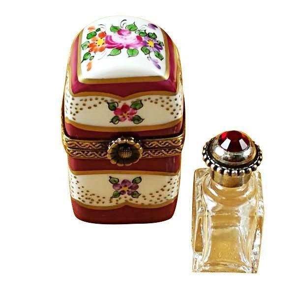 Burgundy Tall with Flowers & Bottle limoges box Porcelain Limoges French Trinket Box