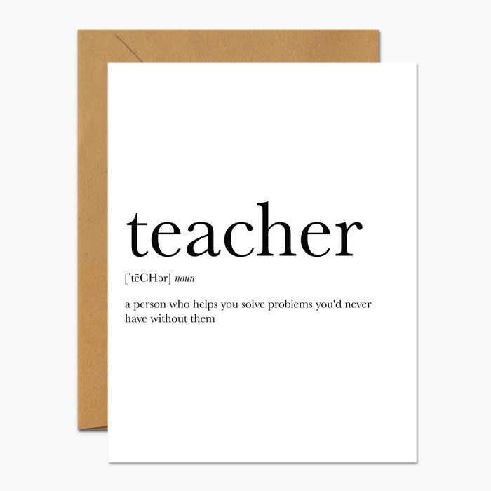 Teacher Definition Card - Thank You Teacher Card with a thoughtful definition and illustration