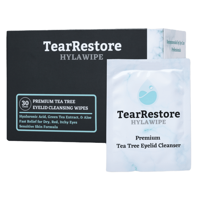 TearRestore HylaWipe Tea Tree Eyelid Wipes, box of 30 individually wrapped wipes