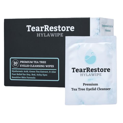 TearRestore HylaWipe Tea Tree Eyelid Wipes, box of 30 individually wrapped wipes