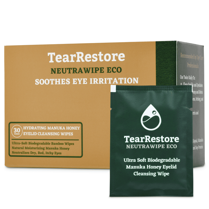 TearRestore NeutraWipe ECO Manuka Honey Eyelid Wipes, 30 individually wrapped bamboo wipes